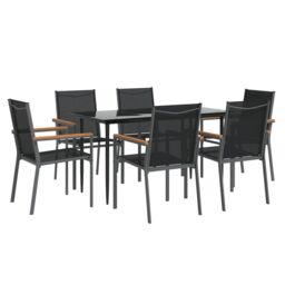 Berkfield Home 7 Piece Garden Dining Set Black Textilene & Steel - thumbnail 3