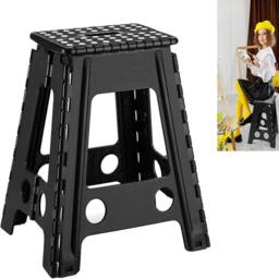 NESTLUNE Portable Triangular Folding Stool Heavy Duty 150kg in Black - thumbnail 1