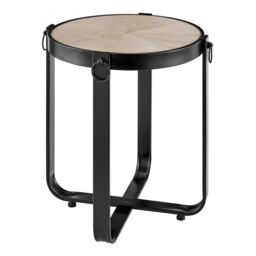 LIVIVO Kori Manchurian Ash Side Table with Industrial Metal Frame in Natural