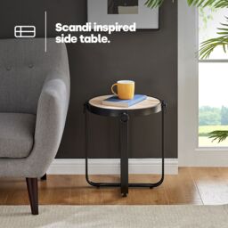 LIVIVO Kori Wood/Metal Round Side Table in Natural - thumbnail 2
