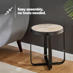 LIVIVO Kori Wood/Metal Round Side Table in Natural - thumbnail 3