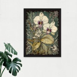 "Artery8 Wall Art Print William Morris Style White & Purple Orchid Large Framed Wall Décor Art - Size: W18"" x H24""" - thumbnail 2