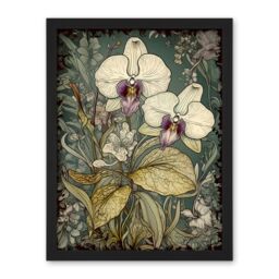 "Artery8 Wall Art Print William Morris Style White & Purple Orchid Large Framed Wall Décor Art - Size: W18"" x H24""" - thumbnail 1