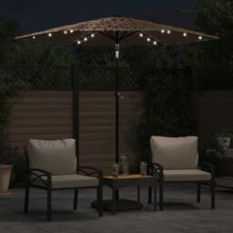 Berkfield Home Garden Parasol with LEDs & Steel Pole Brown 223x223x213 cm - Size: 223 x 223 x 213 cm - thumbnail 3