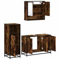 Berkfield Home 3 Piece Bathroom Furniture Set Smoked Oak Engineered Wood in Brown - thumbnail 6