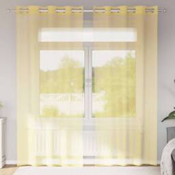 Berkfield Home Voile Curtains with Grommets 2 pcs Yellow - thumbnail 2