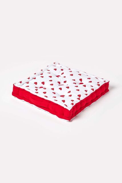 Homescapes Cotton Hearts Floor Cushion in Red - Size: 50 cm x 50 cm - image 1