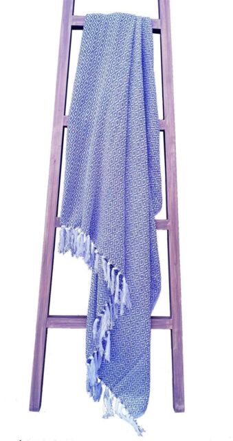New Edge Blinds Regal Pure Cotton Throw in Silver, 127 x 152cm in Navy - Size: 178 cm x 254 cm