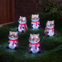Samuel Alexander 14cm Set of 5 Light up Fox Ornaments with 40 Cool White LEDs in Brown - thumbnail 3