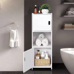 SPETLEK Waterproof Tall Bathroom Cabinet Free Floor Storage Unit in White - thumbnail 4