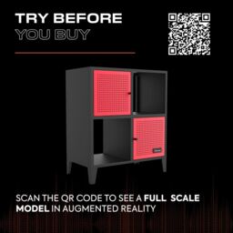 X Rocker Mesh-Tek Metal Sideboard Display Cabinet, Square 4 Cube Storage in Red - thumbnail 8