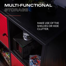X Rocker Mesh-Tek Metal Sideboard Display Cabinet, Square 4 Cube Storage in Red - thumbnail 5