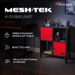 X Rocker Mesh-Tek Metal Sideboard Display Cabinet, Square 4 Cube Storage in Red - thumbnail 2