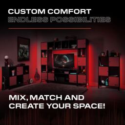X Rocker Mesh-Tek Metal Sideboard Display Cabinet, Square 4 Cube Storage in Red - thumbnail 6