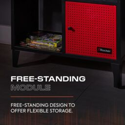 X Rocker Mesh-Tek Metal Sideboard Display Cabinet, Square 4 Cube Storage in Red - thumbnail 3