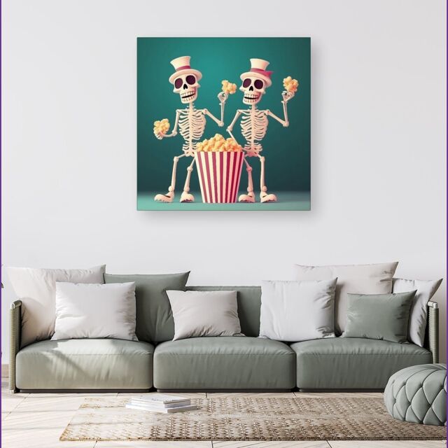 Warren Reed - Designer Skeletons With Popcorn Canvas - Size: w40 inch x h40 inch - image 1