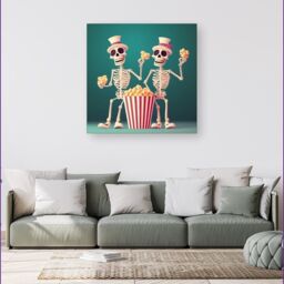 Warren Reed - Designer Skeletons With Popcorn Canvas - Size: w40 inch x h40 inch - thumbnail 1