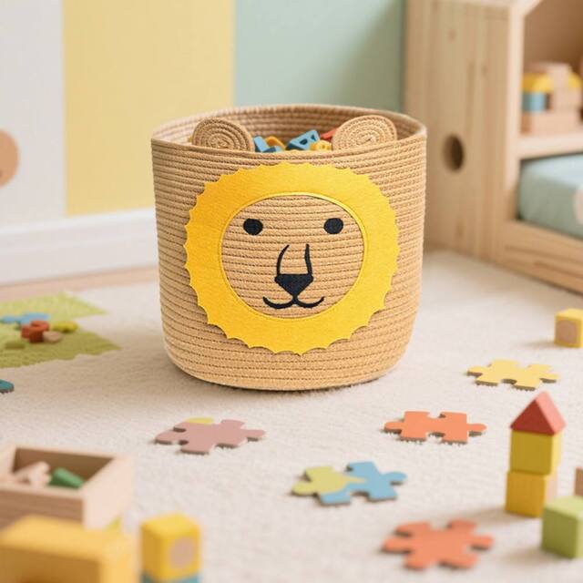 Voltico Large Animal Cotton Storage Basket - Foldable, 30cm in Light Brown - image 1