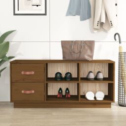 Berkfield Home Shoe Bench Honey Brown 100x34x45 cm Solid Wood Pine - Size: 100 x 34 x 45 cm