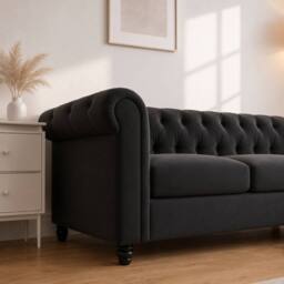Sofaya Hampton 3 Seater L Shape Chesterfield Sofa Velvet Right Hand Chaise in Black - thumbnail 6