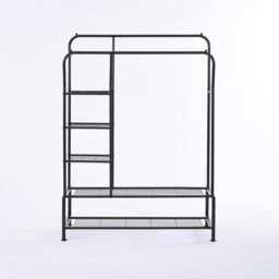 House of Home Black Metal Clothes Rail Double Hanging Storage With Shelves - thumbnail 7