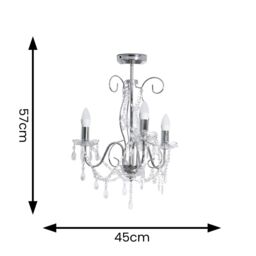 ValueLights Viscount 3 Way Jewel Chandelier Ceiling Pendant Light in Silver - thumbnail 5