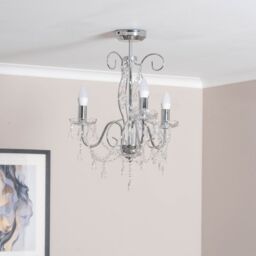 ValueLights Viscount 3 Way Jewel Chandelier Ceiling Pendant Light in Silver - thumbnail 3