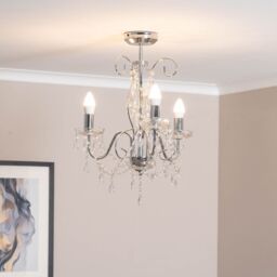 ValueLights Viscount 3 Way Jewel Chandelier Ceiling Pendant Light in Silver - thumbnail 1