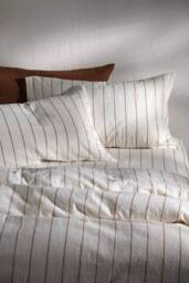 Soak&Sleep White/Burnt Orange Pinstripe Linen/Cotton 30cm Fitted Sheet in White - Size: Super King - thumbnail 3