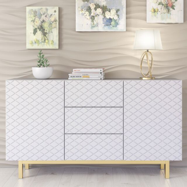 Creative Furniture Diamond Luxe Sideboard 140cm - Luxury Cabinet with Push to Open Storage in White - image 1