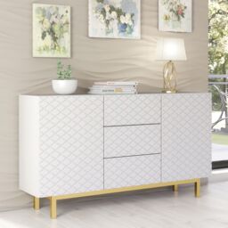 Creative Furniture Diamond Luxe Sideboard 140cm - Luxury Cabinet with Push to Open Storage in White - thumbnail 2