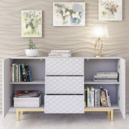 Creative Furniture Diamond Luxe Sideboard 140cm - Luxury Cabinet with Push to Open Storage in White - thumbnail 3