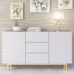 Creative Furniture Diamond Luxe Sideboard 140cm - Luxury Cabinet with Push to Open Storage in White