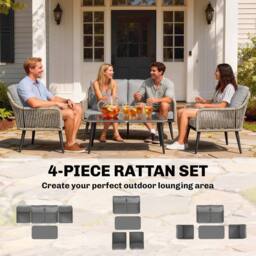 OUTSUNNY Garden Furniture Set, Tempered Glass with 3 Chairs in Light Grey - thumbnail 4