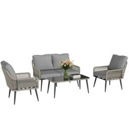 OUTSUNNY Garden Furniture Set, Tempered Glass with 3 Chairs in Light Grey - thumbnail 2
