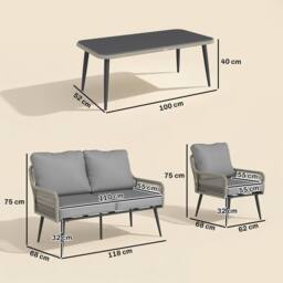 OUTSUNNY Garden Furniture Set, Tempered Glass with 3 Chairs in Light Grey - thumbnail 3