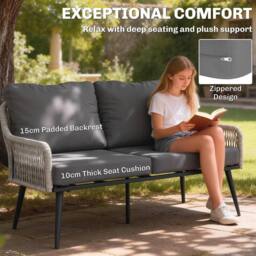 OUTSUNNY Garden Furniture Set, Tempered Glass with 3 Chairs in Light Grey - thumbnail 5
