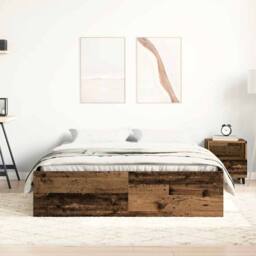 Berkfield Home Bed Frame Frame Old Wood 120x190cm Small Double Wood in Brown - thumbnail 3