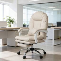 Levede Office Chair Ergonomic Executive Chair Heavy Duty Reclining Leather in Beige - thumbnail 3