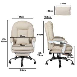 Levede Office Chair Ergonomic Executive Chair Heavy Duty Reclining Leather in Beige - thumbnail 4