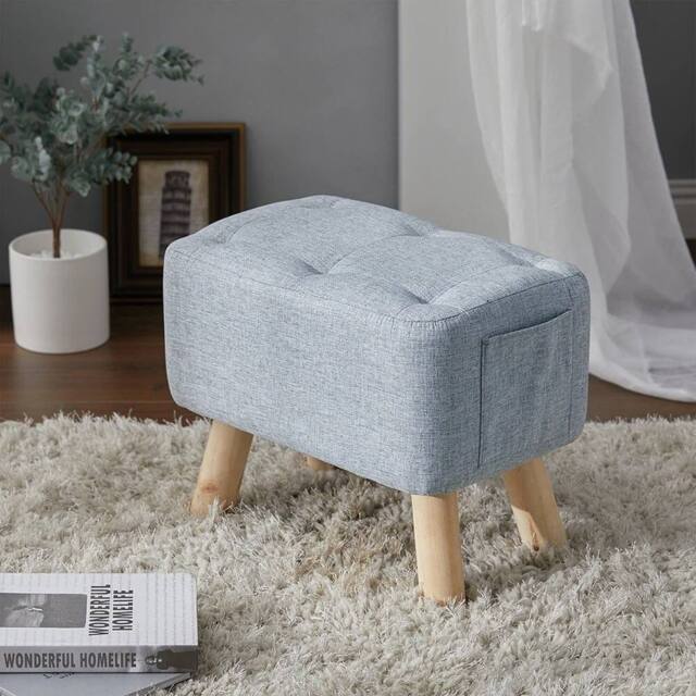KORVIXA Fabric Footstool Foot Rest Stool Pouffe Ottoman in Grey - Size: 100 cm - image 1