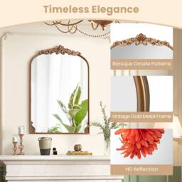 Costway Antiqued Gold Wall Mirror 95cm x 66cm Dramatic Arched Mirror - Size: 95 cm x 66 cm - thumbnail 3