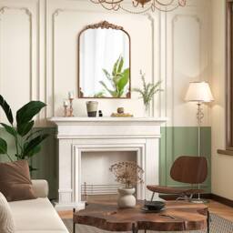 Costway Antiqued Gold Wall Mirror 95cm x 66cm Dramatic Arched Mirror - Size: 95 cm x 66 cm - thumbnail 2