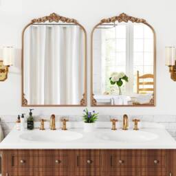 Costway Antiqued Gold Wall Mirror 95cm x 66cm Dramatic Arched Mirror - Size: 95 cm x 66 cm - thumbnail 8