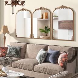 Costway Antiqued Gold Wall Mirror 95cm x 66cm Dramatic Arched Mirror - Size: 95 cm x 66 cm - thumbnail 4