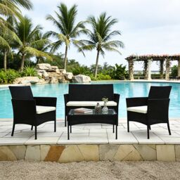 Alivio 4-Piece Rattan Patio Furniture Set with Loveseat, Armchairs & Glass Coffee Table in Black - thumbnail 8