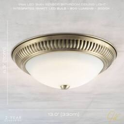 Happy Homewares Modern LED IP44 Flush Ceiling Light in with Movement Sensor in Metallic Gold - thumbnail 7