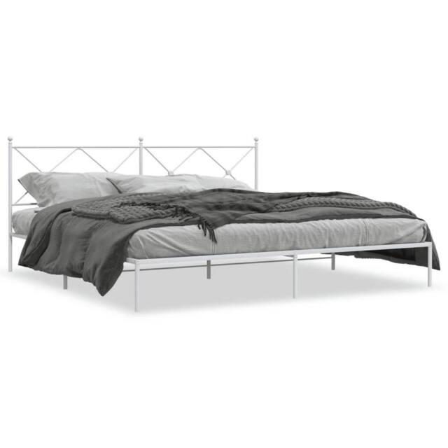 Berkfield Home Metal Bed Frame without Mattress with Headboard White 193x203cm - Size: 193x203 cm - image 1