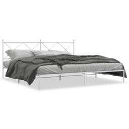 Berkfield Home Metal Bed Frame without Mattress with Headboard White 193x203cm - Size: 193x203 cm - thumbnail 1