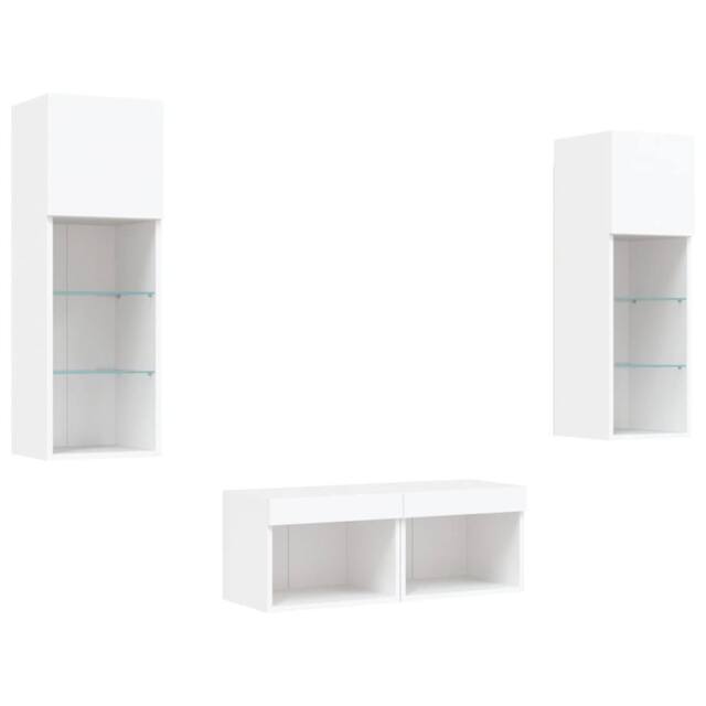 Berkfield Home Modern 4 Piece TV Wall Cabinets with LED Lights White - image 1